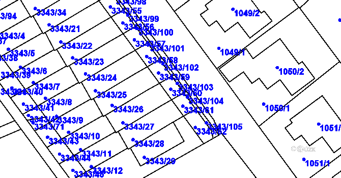 Parcela st. 3343/60 v KÚ Třešť, Katastrální mapa