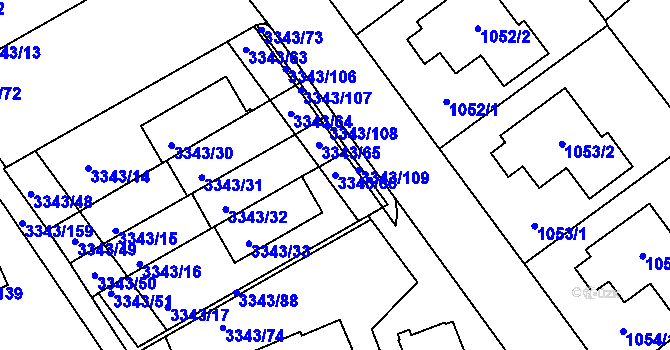 Parcela st. 3343/66 v KÚ Třešť, Katastrální mapa