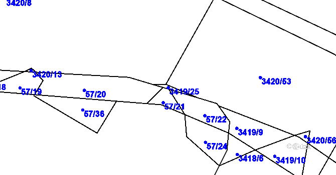 Parcela st. 3419/25 v KÚ Třešť, Katastrální mapa