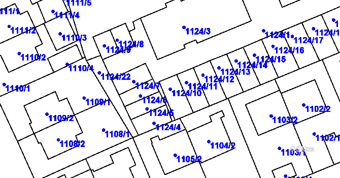 Parcela st. 1124/10 v KÚ Třešť, Katastrální mapa