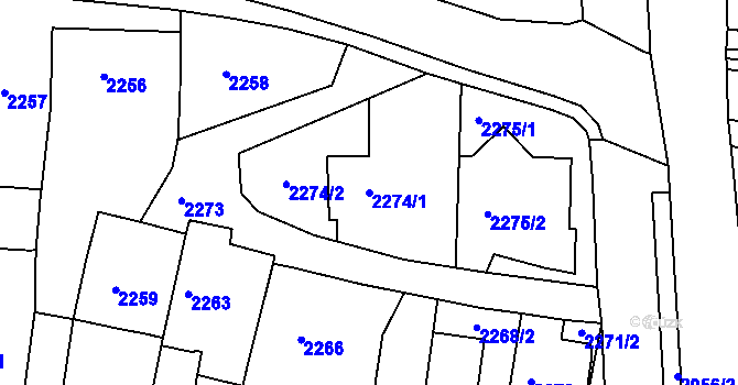 Parcela st. 2274/1 v KÚ Třešť, Katastrální mapa