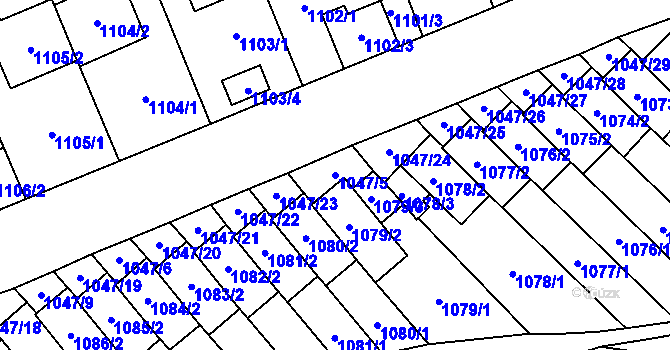 Parcela st. 1047/5 v KÚ Třešť, Katastrální mapa