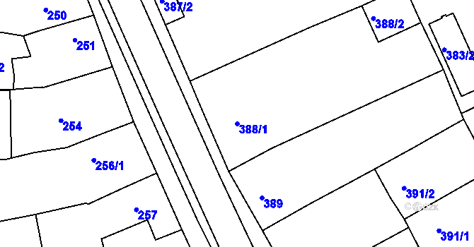 Parcela st. 388/1 v KÚ Třešť, Katastrální mapa