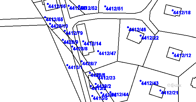 Parcela st. 4412/47 v KÚ Třešť, Katastrální mapa