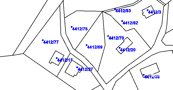 Parcela st. 4412/69 v KÚ Třešť, Katastrální mapa