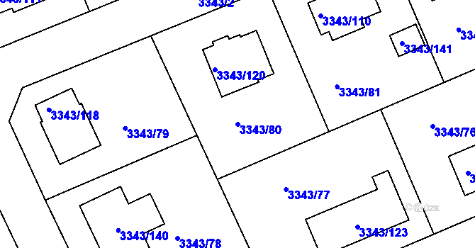 Parcela st. 3343/80 v KÚ Třešť, Katastrální mapa