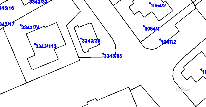 Parcela st. 3343/83 v KÚ Třešť, Katastrální mapa