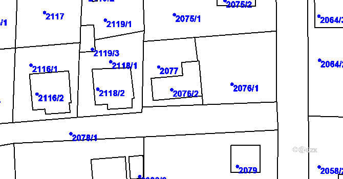 Parcela st. 2076/2 v KÚ Třešť, Katastrální mapa