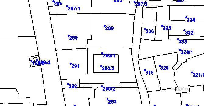 Parcela st. 290/1 v KÚ Třešť, Katastrální mapa