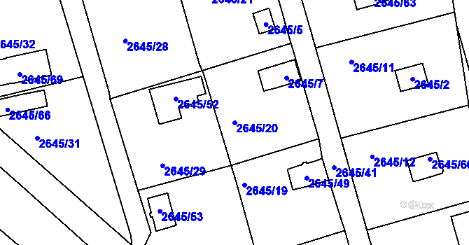 Parcela st. 2645/20 v KÚ Třešť, Katastrální mapa