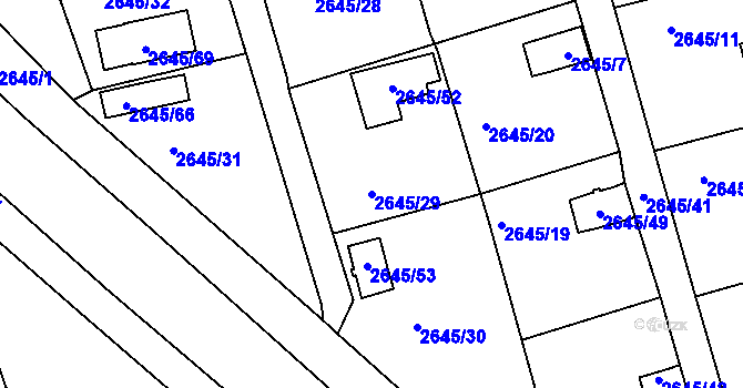 Parcela st. 2645/29 v KÚ Třešť, Katastrální mapa