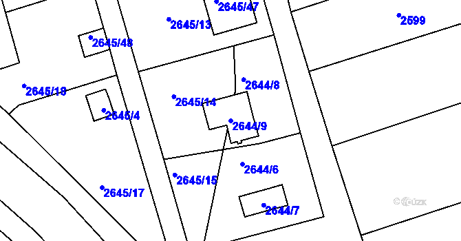 Parcela st. 2644/9 v KÚ Třešť, Katastrální mapa