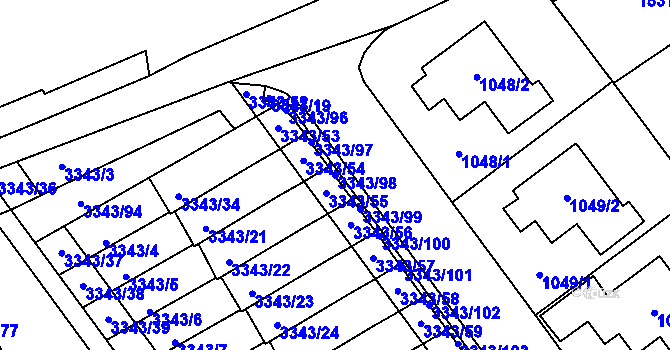 Parcela st. 3343/98 v KÚ Třešť, Katastrální mapa