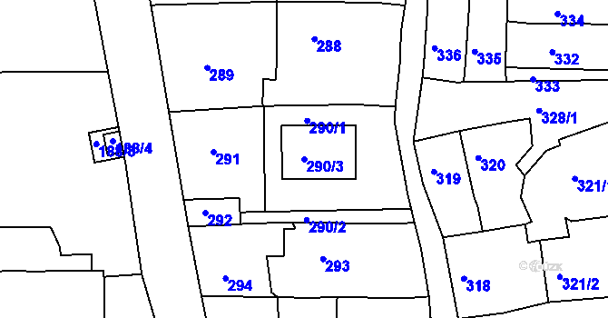 Parcela st. 290/3 v KÚ Třešť, Katastrální mapa