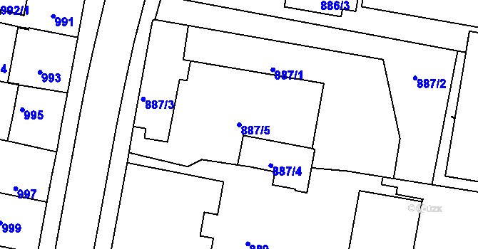 Parcela st. 887/5 v KÚ Třešť, Katastrální mapa