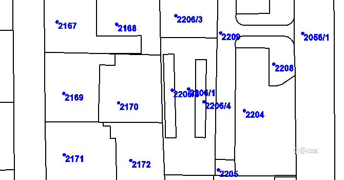 Parcela st. 2206/5 v KÚ Třešť, Katastrální mapa