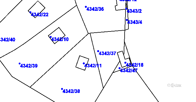 Parcela st. 4342/37 v KÚ Třešť, Katastrální mapa