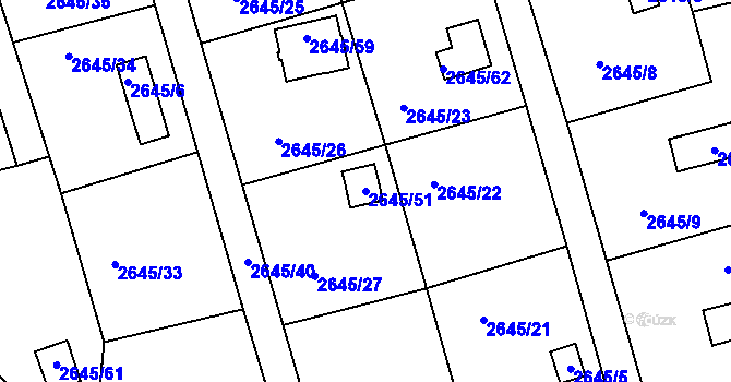 Parcela st. 2645/51 v KÚ Třešť, Katastrální mapa