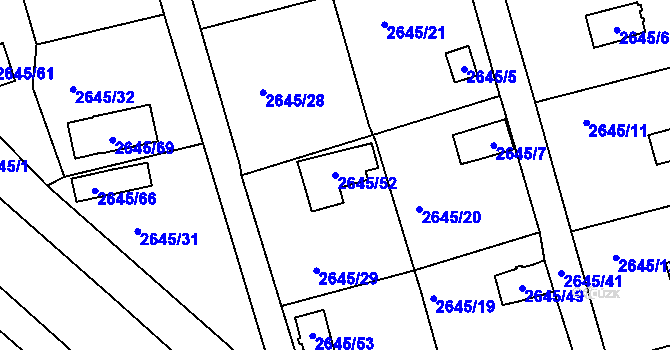 Parcela st. 2645/52 v KÚ Třešť, Katastrální mapa