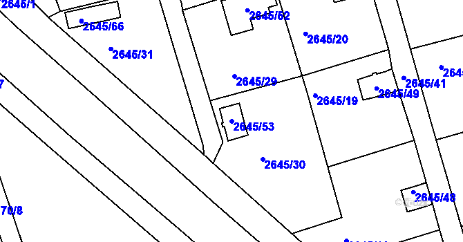 Parcela st. 2645/53 v KÚ Třešť, Katastrální mapa