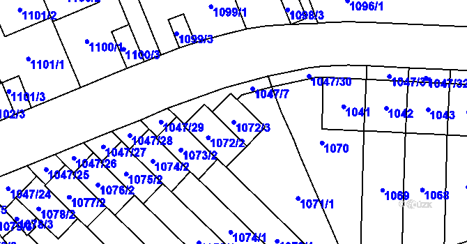 Parcela st. 1072/3 v KÚ Třešť, Katastrální mapa