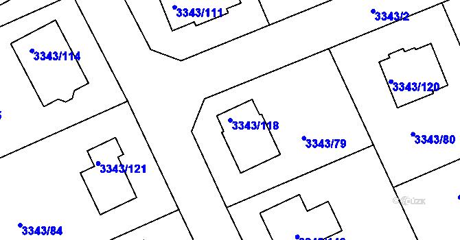 Parcela st. 3343/118 v KÚ Třešť, Katastrální mapa