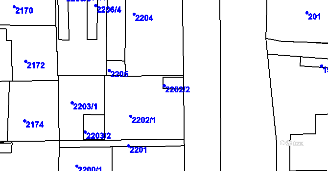 Parcela st. 2202/2 v KÚ Třešť, Katastrální mapa