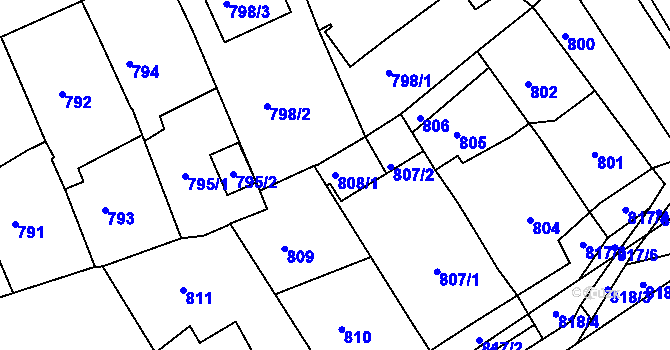 Parcela st. 808/1 v KÚ Třešť, Katastrální mapa