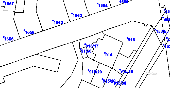Parcela st. 915/17 v KÚ Třešť, Katastrální mapa