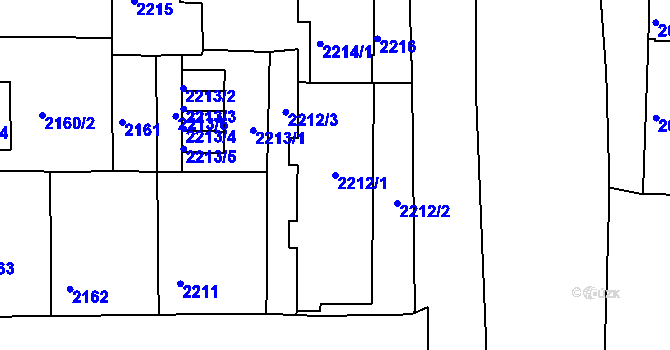 Parcela st. 2212/1 v KÚ Třešť, Katastrální mapa
