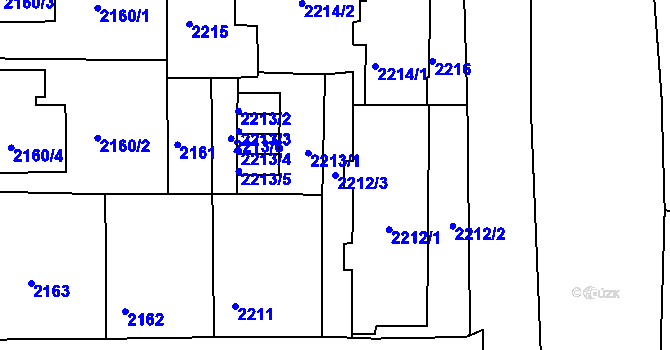 Parcela st. 2212/3 v KÚ Třešť, Katastrální mapa