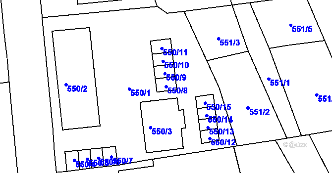 Parcela st. 550/8 v KÚ Třešť, Katastrální mapa