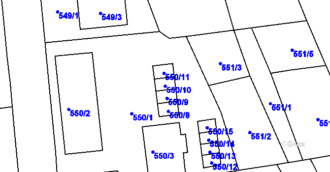 Parcela st. 550/10 v KÚ Třešť, Katastrální mapa