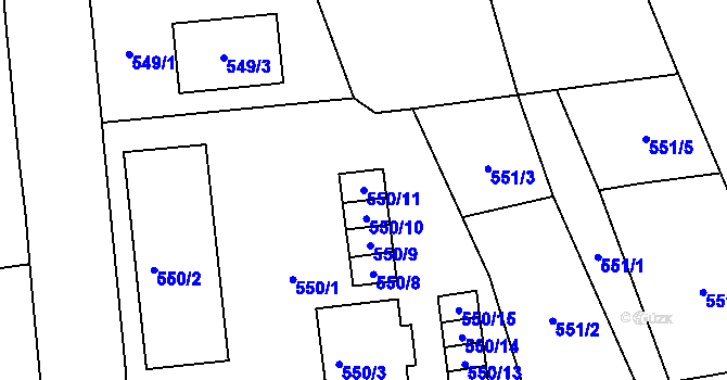 Parcela st. 550/11 v KÚ Třešť, Katastrální mapa