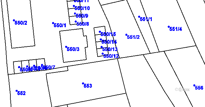 Parcela st. 550/12 v KÚ Třešť, Katastrální mapa