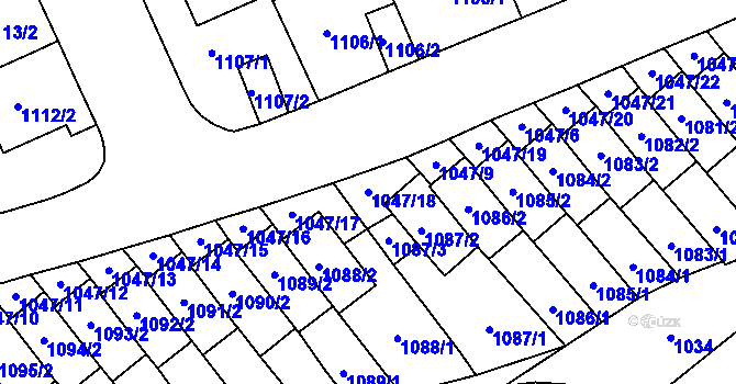 Parcela st. 1047/18 v KÚ Třešť, Katastrální mapa