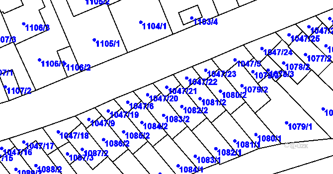 Parcela st. 1047/21 v KÚ Třešť, Katastrální mapa