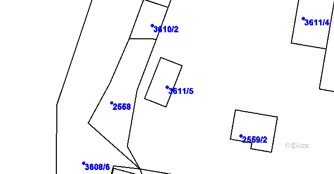 Parcela st. 3611/5 v KÚ Třešť, Katastrální mapa