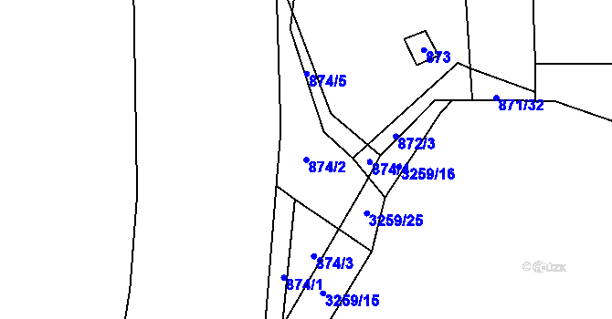 Parcela st. 874/2 v KÚ Třešť, Katastrální mapa