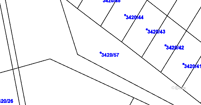 Parcela st. 3420/57 v KÚ Třešť, Katastrální mapa
