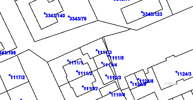 Parcela st. 1111/3 v KÚ Třešť, Katastrální mapa