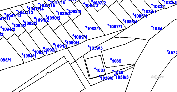 Parcela st. 1039/3 v KÚ Třešť, Katastrální mapa