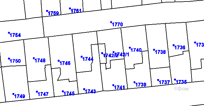 Parcela st. 1742/2 v KÚ Třešť, Katastrální mapa