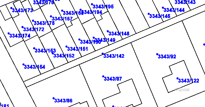 Parcela st. 3343/142 v KÚ Třešť, Katastrální mapa