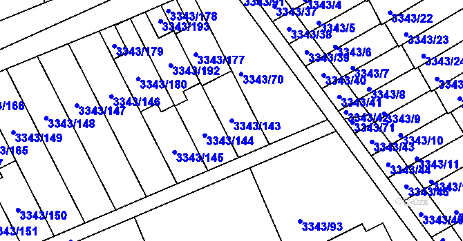 Parcela st. 3343/143 v KÚ Třešť, Katastrální mapa