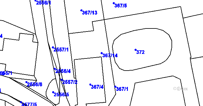 Parcela st. 367/14 v KÚ Třešť, Katastrální mapa