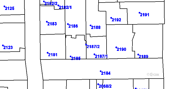 Parcela st. 2187/2 v KÚ Třešť, Katastrální mapa