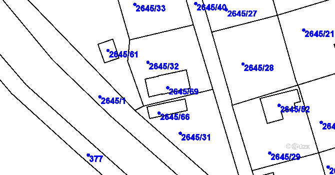 Parcela st. 2645/69 v KÚ Třešť, Katastrální mapa
