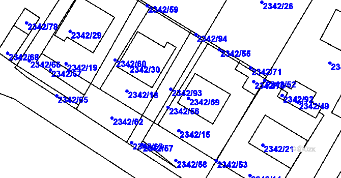 Parcela st. 2342/93 v KÚ Třešť, Katastrální mapa