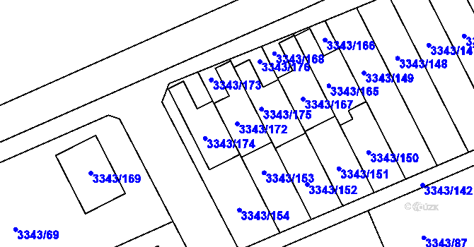 Parcela st. 3343/172 v KÚ Třešť, Katastrální mapa